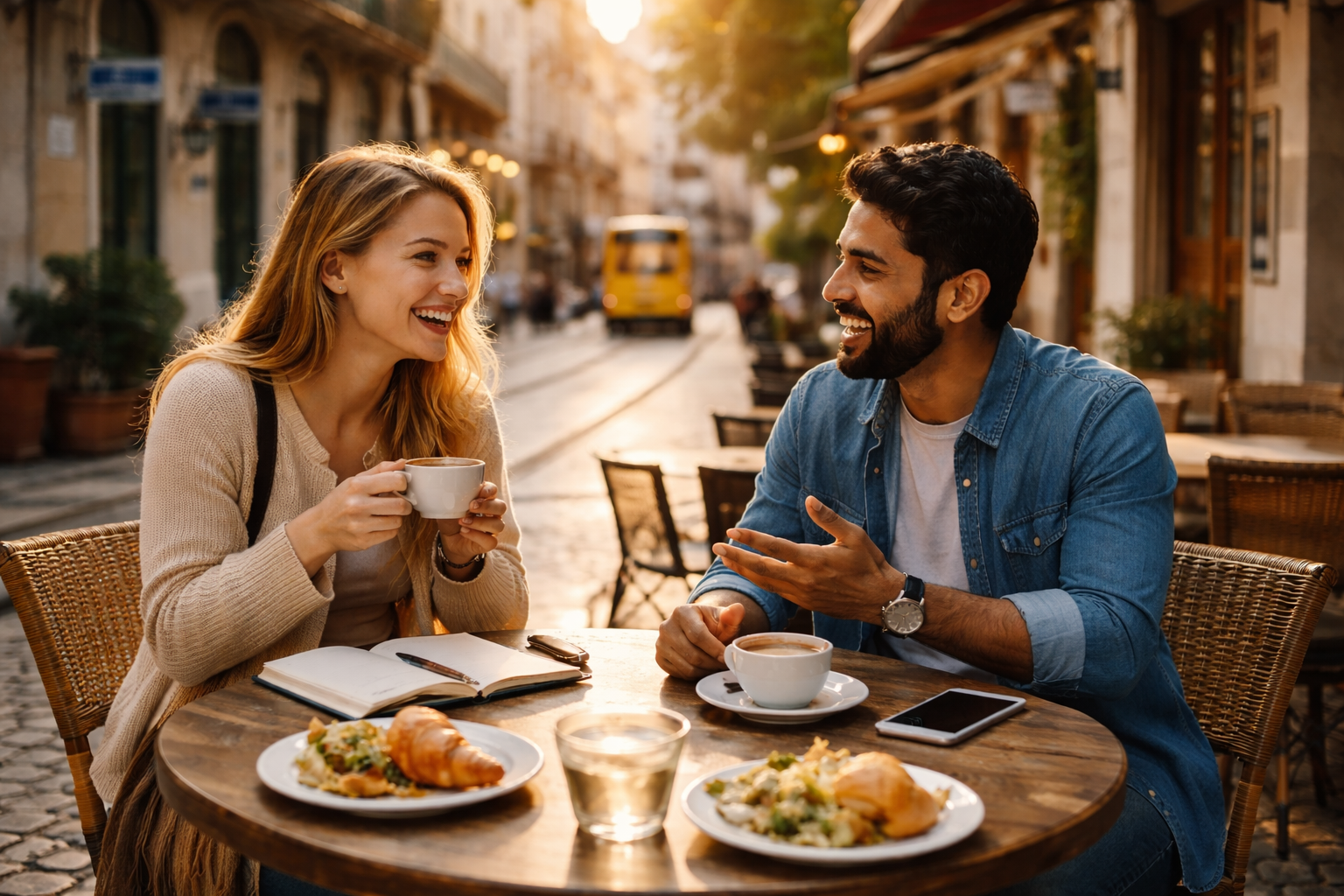 People connecting over language and meals